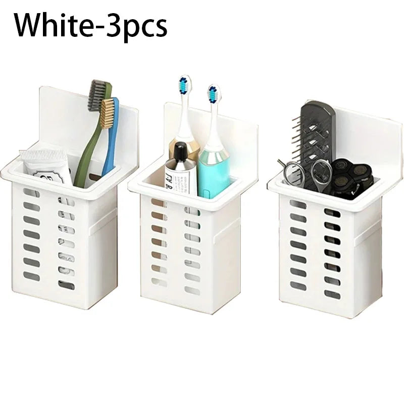 Estante de pared, almacenamiento funcional múltiple, estantes de baño, drenaje, soporte para cepillos de dientes, No requiere perforación, organizadores de accesorios de cocina