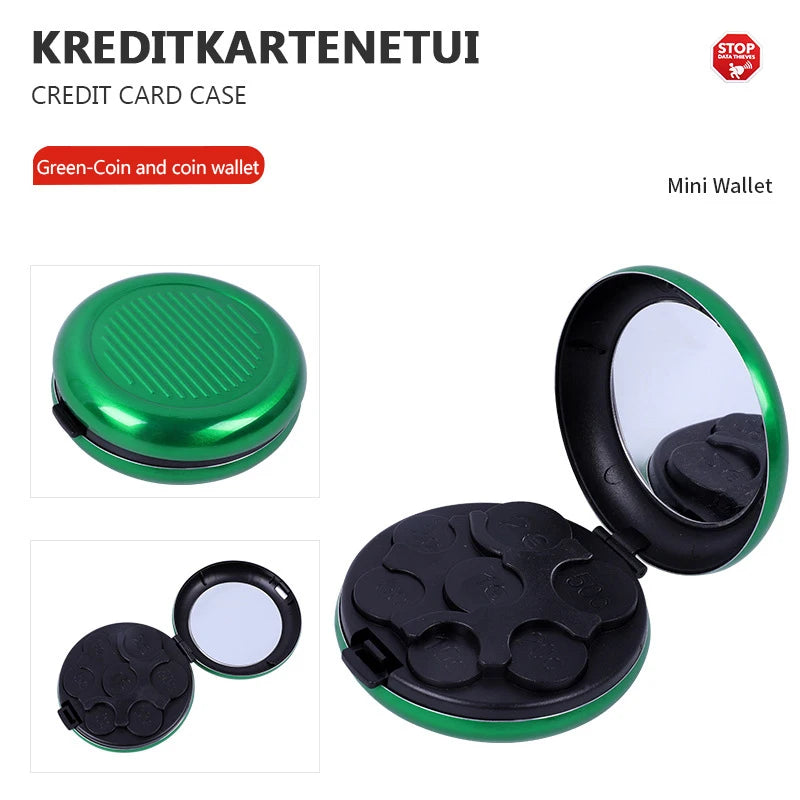 Mini caja de almacenamiento de monedas de Euro con espejo, portátil, aleación de aluminio, Circular, Zero, monedero, moda creativa, 1 unidad