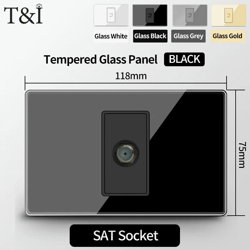 T&I US Standard 118 Toma de pared con interruptor, panel de vidrio templado, puertos de carga USB y tipo C