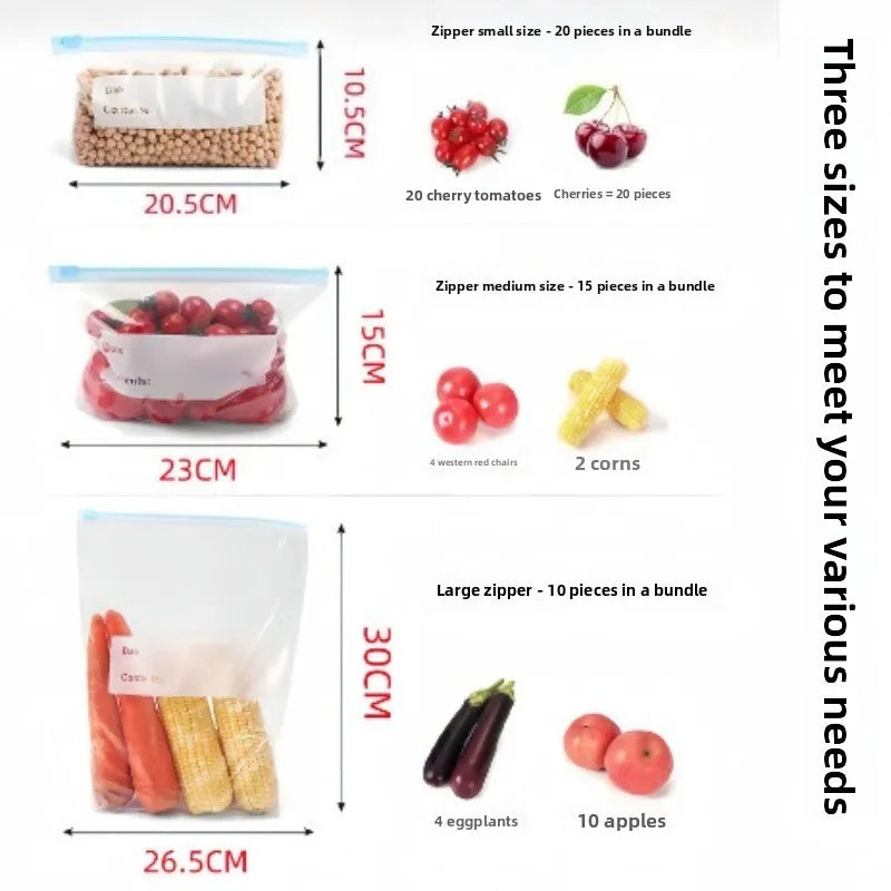 Bolsa de comida disponible en varios tamaños, bolsas Ziplock de calidad alimentaria para organización de almacenamiento de cocina, bolsa de aperitivos reutilizable de 10/15/20/45 Uds.