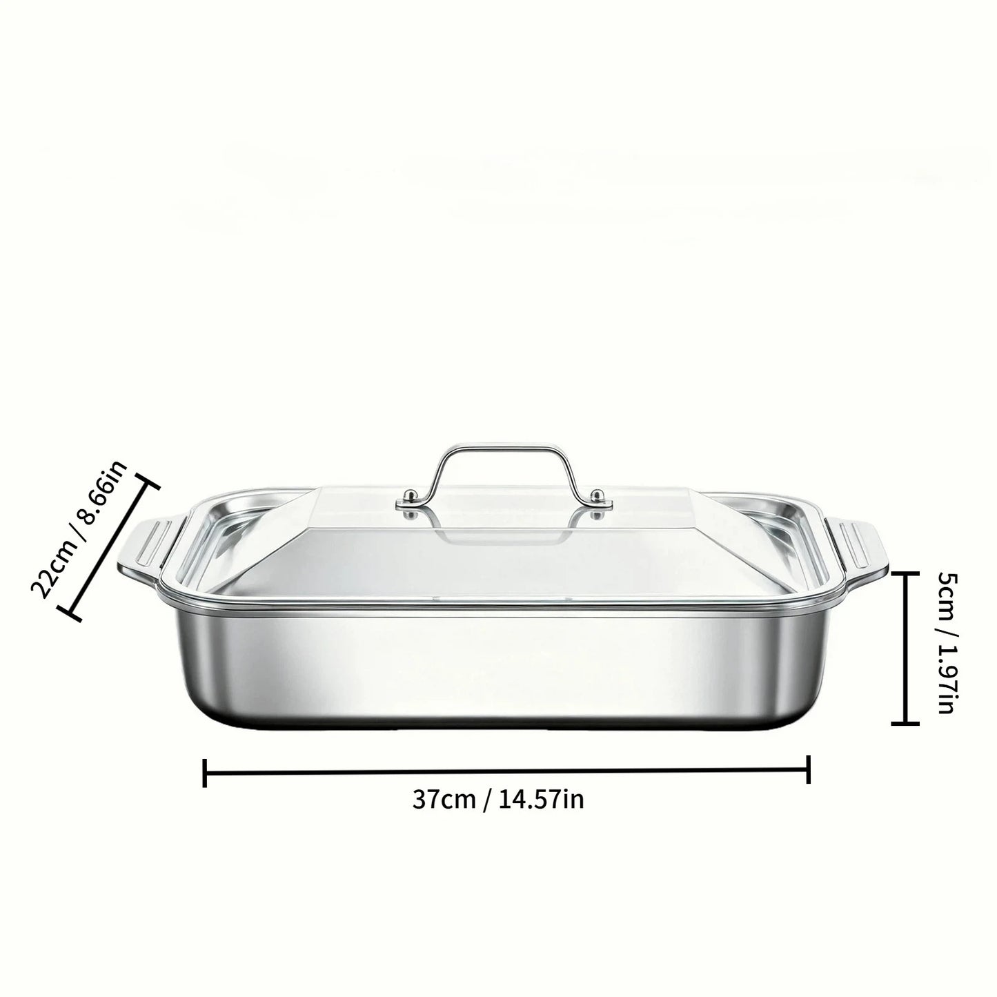 Sartén para asar cubierta de acero inoxidable, horno antiadherente grueso, seguro con asas resistentes al calor para asar, hornear, servir Buffet