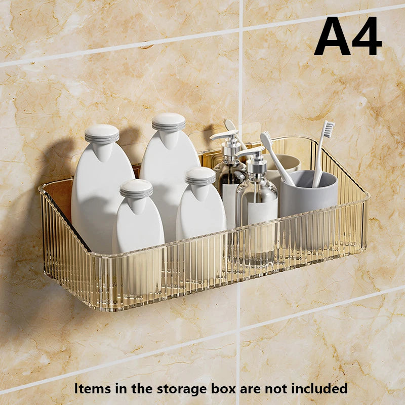 Estantes para champú y ducha montados en la pared, organizador sin perforación, Material PET transparente extraíble, estante de almacenamiento para el baño