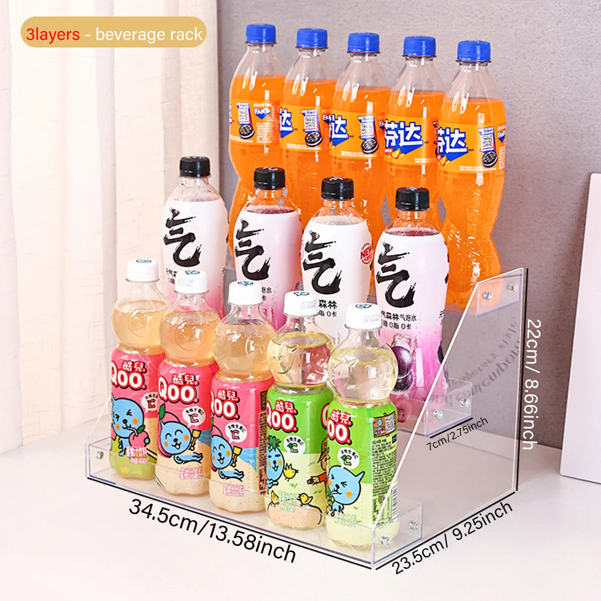 Estante de exhibición de bebidas escalonado transparente acrílico, organizador de latas de bebidas para refrigerador, estante dispensador multifuncional, 1 ud.