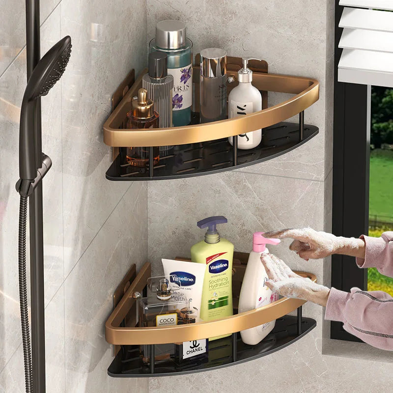 Estante de baño Sin taladro Aleación de aluminio Estante de almacenamiento de champú Montado en la pared Estantes de esquina para ducha de inodoro Accesorios de baño