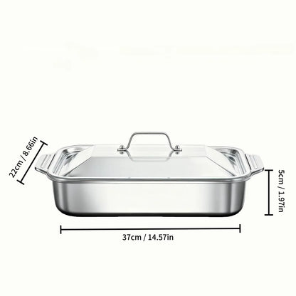 Sartén para asar cubierta de acero inoxidable, horno antiadherente grueso, seguro con asas resistentes al calor para asar, hornear, servir Buffet