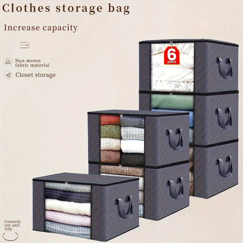 Organizadores y almacenamientos de armario, bolsa de almacenamiento de ropa, almacenamiento de manta, contenedor de almacenamiento plegable, resistente, cosido por 3 capas de telas con Re