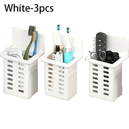 Estante de pared, almacenamiento funcional múltiple, estantes de baño, drenaje, soporte para cepillos de dientes, No requiere perforación, organizadores de accesorios de cocina
