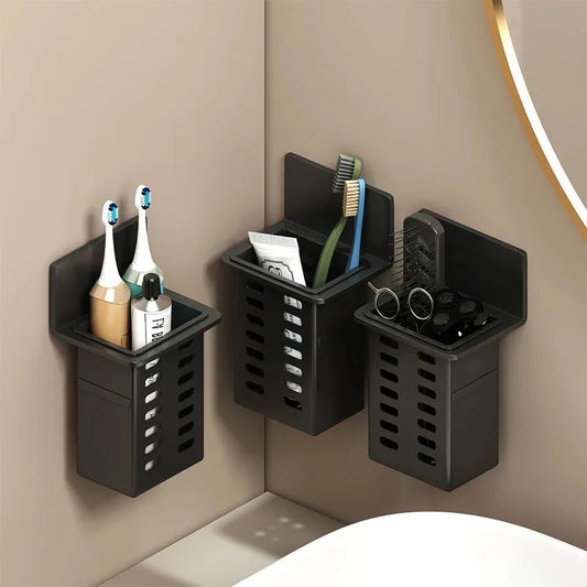 Estante de pared, almacenamiento funcional múltiple, estantes de baño, drenaje, soporte para cepillos de dientes, No requiere perforación, organizadores de accesorios de cocina