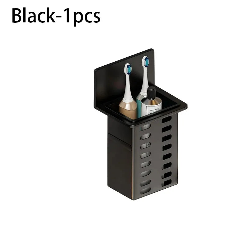 Estante de pared, almacenamiento funcional múltiple, estantes de baño, drenaje, soporte para cepillos de dientes, No requiere perforación, organizadores de accesorios de cocina