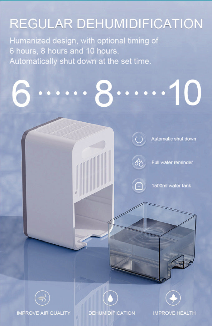 Deshumidificador de aire inteligente de 1500ML, Mini deshumidificador silencioso portátil para dormitorio, oficina, absorción de humedad silenciosa, pequeño deshumidificador