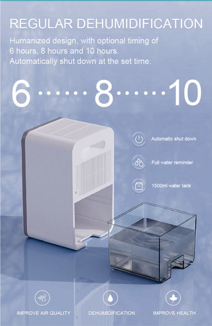 Deshumidificador de aire inteligente de 1500ML, Mini deshumidificador silencioso portátil para dormitorio, oficina, absorción de humedad silenciosa, pequeño deshumidificador