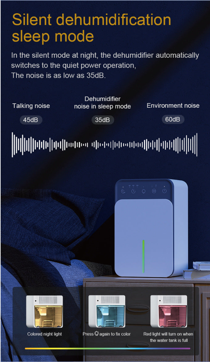 Deshumidificador de aire inteligente de 1500ML, Mini deshumidificador silencioso portátil para dormitorio, oficina, absorción de humedad silenciosa, pequeño deshumidificador
