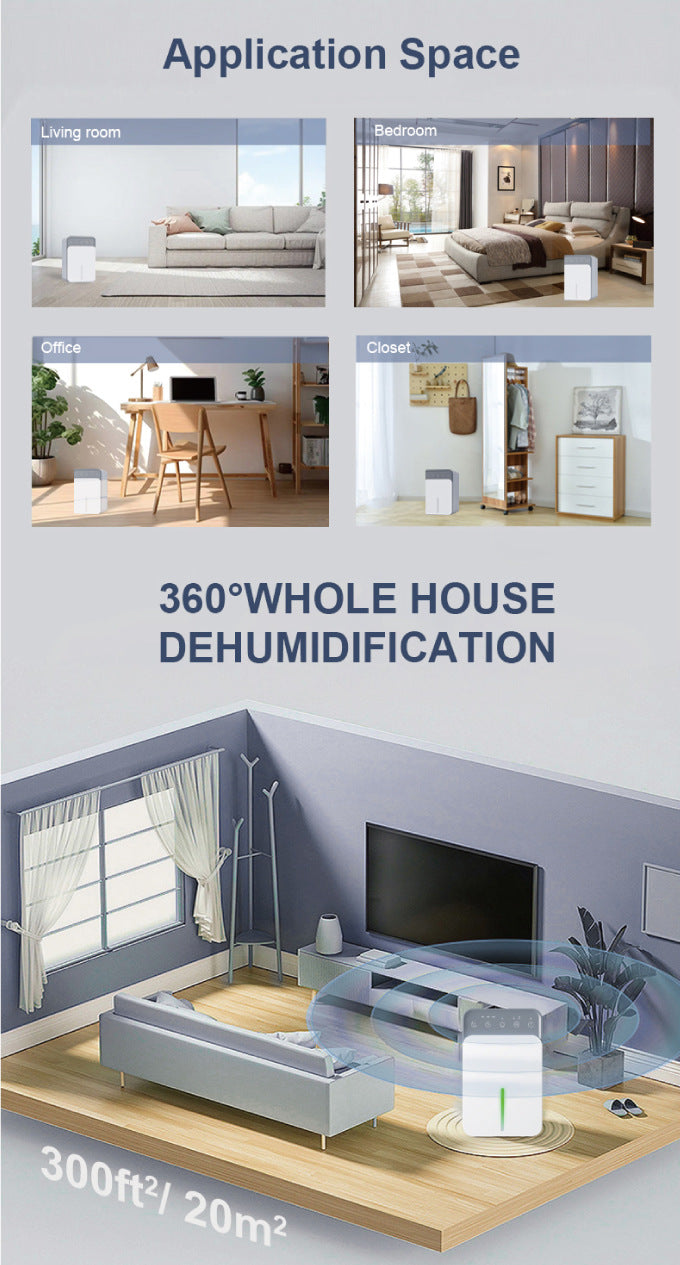 Deshumidificador de aire inteligente de 1500ML, Mini deshumidificador silencioso portátil para dormitorio, oficina, absorción de humedad silenciosa, pequeño deshumidificador
