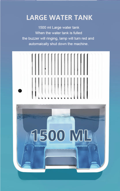Deshumidificador de aire inteligente de 1500ML, Mini deshumidificador silencioso portátil para dormitorio, oficina, absorción de humedad silenciosa, pequeño deshumidificador