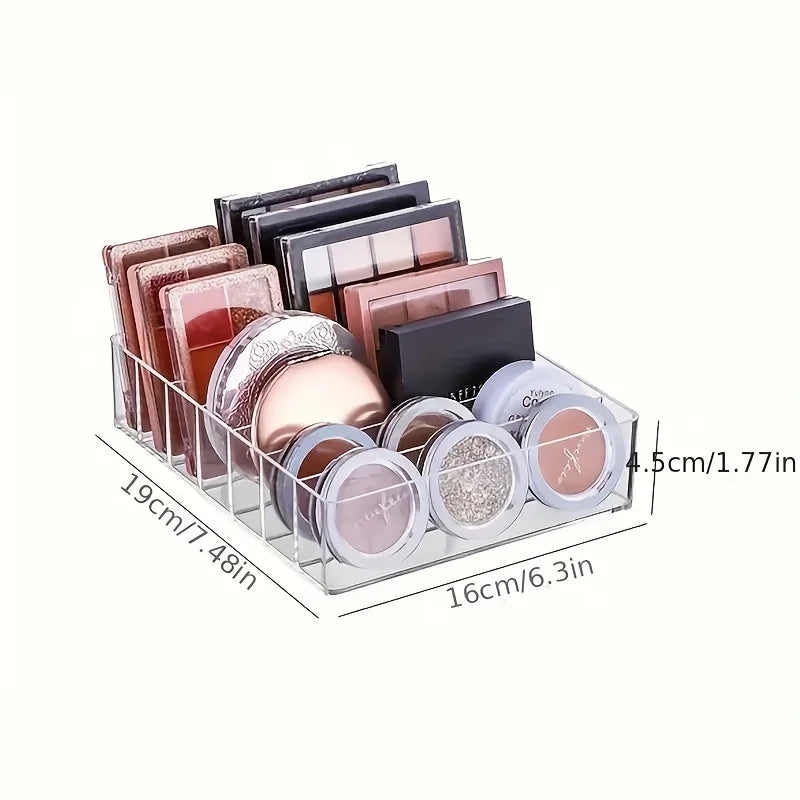 Organizador de maquillaje de plástico transparente con 7 compartimentos, soporte para lápiz labial y sombra de ojos, bandeja de almacenamiento de cosméticos para artículos esenciales de baño