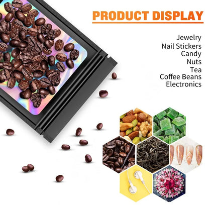 100 Uds. Bolsas holográficas resellables Mylar Ziplock Candy Suger Tee joyería bolsa de almacenamiento de belleza muestra joyería embalaje plástico Pou