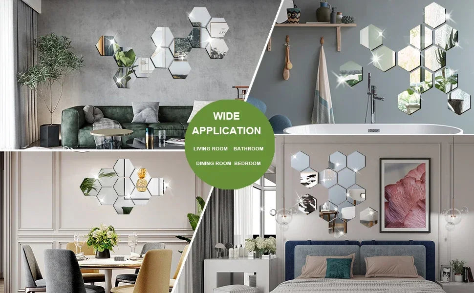 Hexágono acrílico 3D espejo pegatina de pared decoración del hogar DIY autoadhesivo espejo calcomanía decoración pegatinas arte decoración de pared grande 6/12 piezas