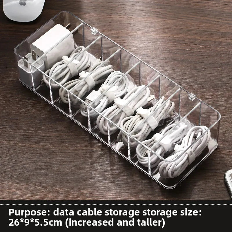 Caja de almacenamiento de cables de datos de plástico transparente, cable doméstico, cargador de teléfono móvil, Cable de carga, caja de acabado, caja de rejilla dividida