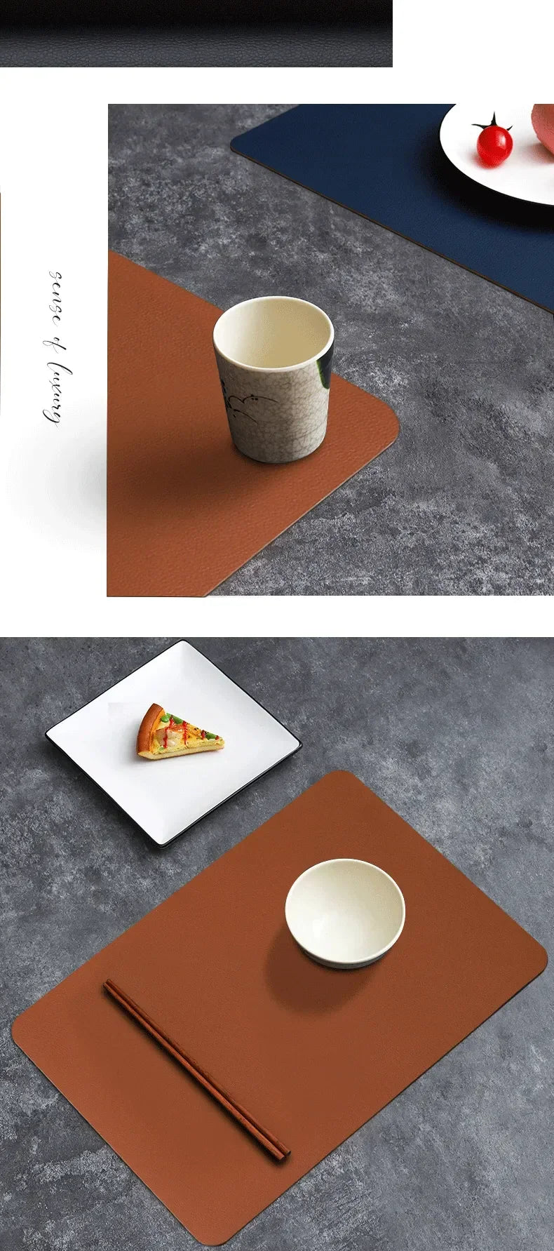 Tapete de mesa de comedor de cuero de doble cara de PVC, decoración de escritorio, tapete para platos de comedor para el hogar, tapete antideslizante para cuencos, tapete de aislamiento térmico