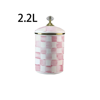 Tarro de almacenamiento clásico Retro europeo, adorno de tablero de ajedrez, contenedores de cocina esmaltados de porcelana, tarros de almacenamiento de azúcar para té y café
