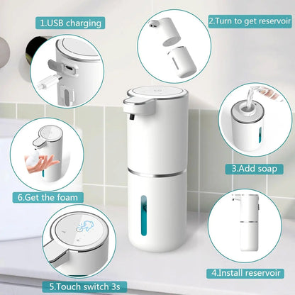 Dispensador de jabón inteligente automático recargable por USB, pantalla de luz de 380ML, sin contacto, para escritorio o montado en la pared, para cocina y baño