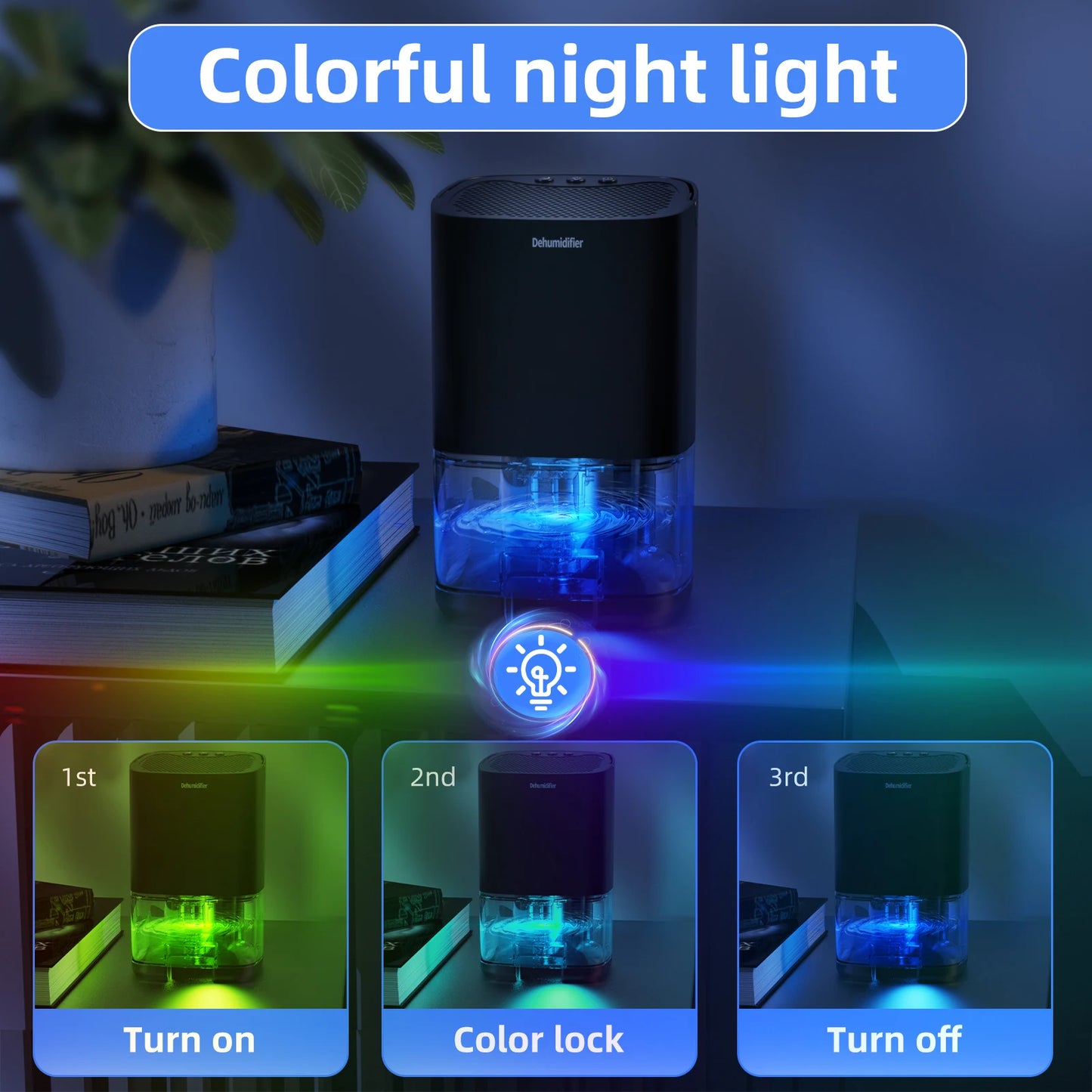 Deshumidificador portátil de 1000ml para el hogar, oficina y RV, elimina el molde y la humedad, fácil de usar y con eficiencia energética, 1 ud.