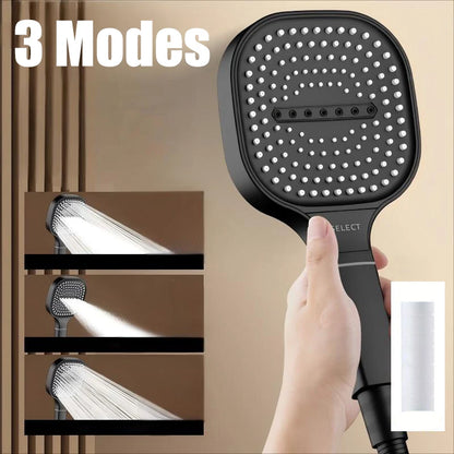 Cabezal de ducha de alta presión con Panel grande de 13CM con filtro, 3 modos, boquilla de lluvia con pulverizador de gran flujo, cabezal de ducha cuadrado para baño