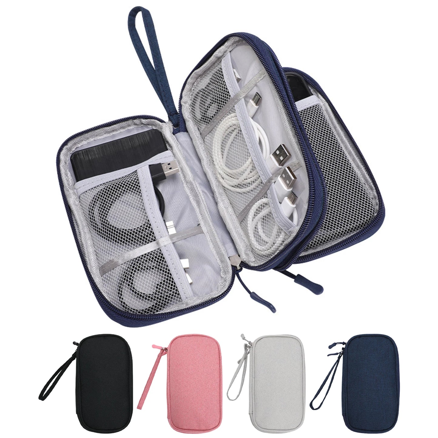 Bolsa organizadora de cables de datos, bolsa de almacenamiento de viaje, funda de accesorios electrónicos multifuncional para cargador de teléfono, Cables USB