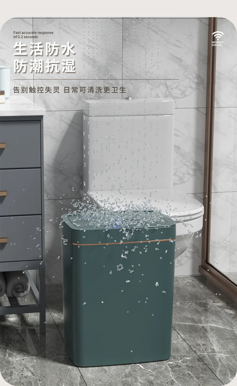 Cubo de basura inteligente de 15L, contenedor automático con Sensor sin contacto, impermeable, inodoro, para baño, cocina, dormitorio, cesta de basura moderna