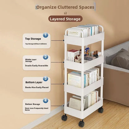 Estantería Móvil para Libros Debajo del Escritorio, Simple, para Uso Doméstico, Carrito Pequeño para Libros, Librería con Rue...