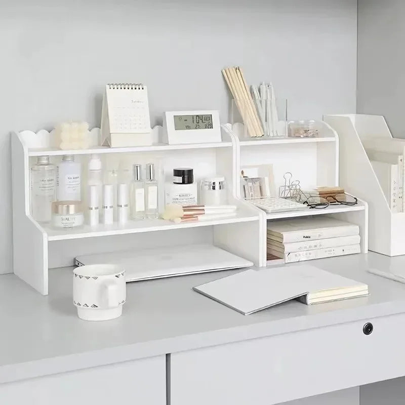 Estante de escritorio de doble capa estilo Ins, estante de acabado para almacenamiento de libros, cosméticos, papelería, dormitorio, oficina