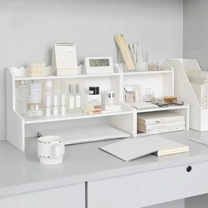 Estante de escritorio de doble capa estilo Ins, estante de acabado para almacenamiento de libros, cosméticos, papelería, dormitorio, oficina