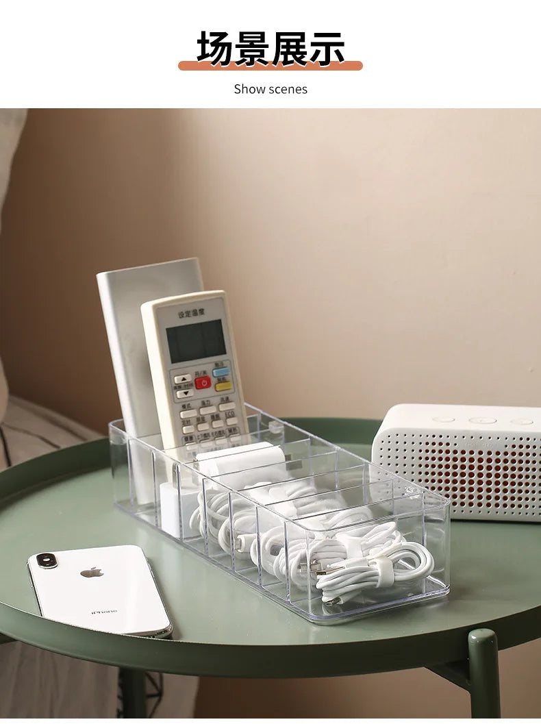 Caja de almacenamiento de cables de datos de plástico transparente, cable doméstico, cargador de teléfono móvil, Cable de carga, caja de acabado, caja de rejilla dividida