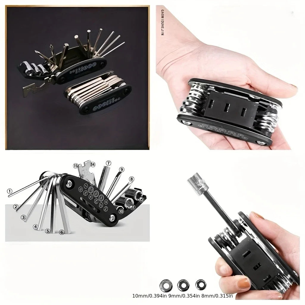 Juego de llaves de tubo 16 en 1, cabezal giratorio antideslizante. Acero Inoxidable Resistente para Reparaciones del Hogar y del Automóvil. Herramienta Fácil y Universal.
