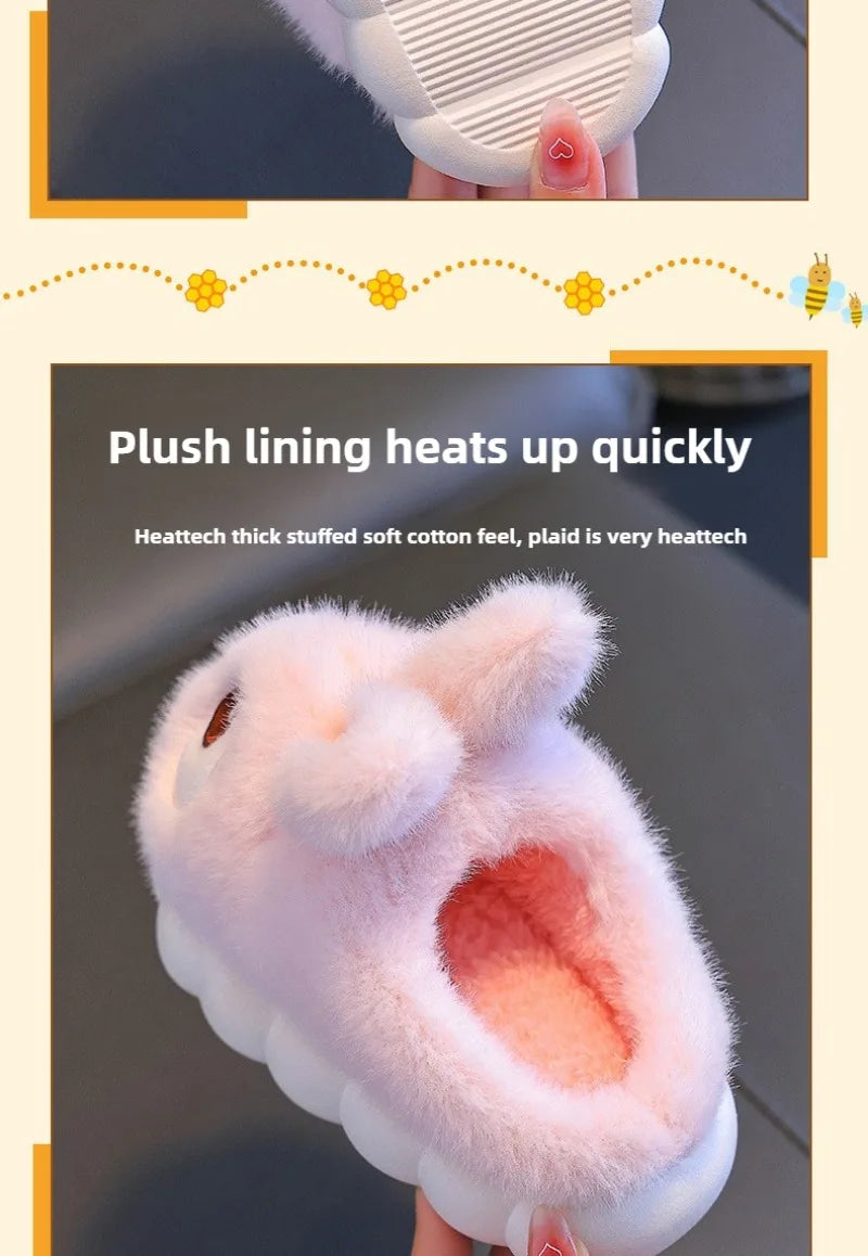Zapatillas de invierno con dibujos de conejo para niños, zapatos cómodos y cálidos para casa, pantuflas mullidas para interiores, novedad de 2024