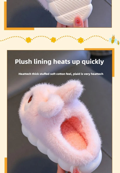 Zapatillas de invierno con dibujos de conejo para niños, zapatos cómodos y cálidos para casa, pantuflas mullidas para interiores, novedad de 2024