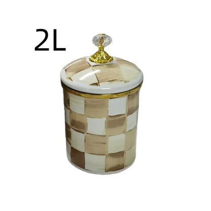 Tarro de almacenamiento clásico Retro europeo, adorno de tablero de ajedrez, contenedores de cocina esmaltados de porcelana, tarros de almacenamiento de azúcar para té y café