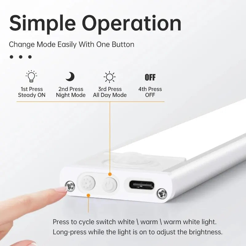 Luz LED con Sensor de movimiento, luz nocturna inalámbrica USB para debajo del gabinete, cocina, dormitorio, armario, Sensor, iluminación interior