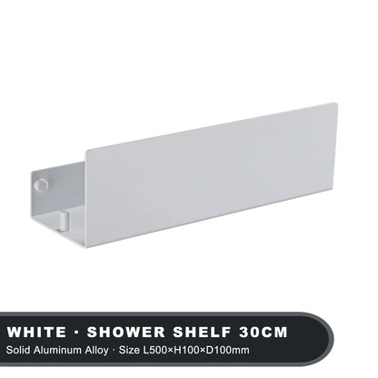 Estante organizador de baño negro con ganchos, estantes de decoración de cocina de aluminio en pared, estante de almacenamiento para ducha, montaje en pared