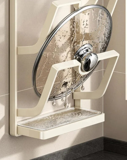 Estante para tapa de olla con ventosa, estante de almacenamiento de cocina sin perforaciones montado en la pared, estante para tabla de cortar de almacenamiento doméstico multifunción