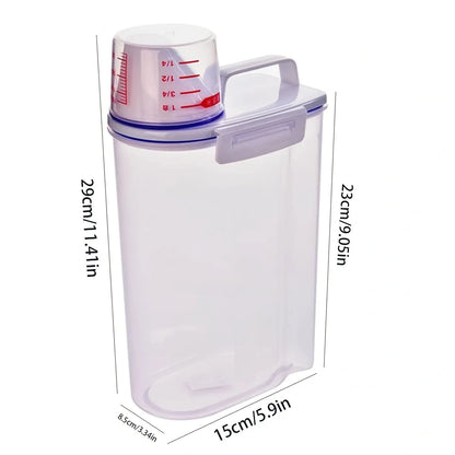 Contenedor de Arroz de 2.3L con Taza Medidora, Dispensador de Arroz de Plástico Libre de BPA, Recipiente de Almacenamiento de Alimentos para Cocina y Despensa para Avena y Harina