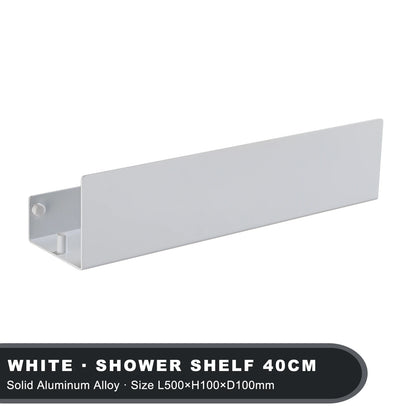 Estante organizador de baño negro con ganchos, estantes de decoración de cocina de aluminio en pared, estante de almacenamiento para ducha, montaje en pared