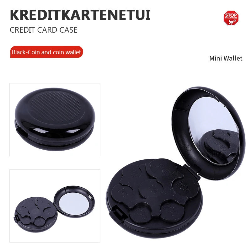 Mini caja de almacenamiento de monedas de Euro con espejo, portátil, aleación de aluminio, Circular, Zero, monedero, moda creativa, 1 unidad