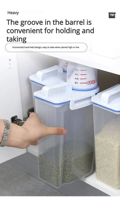 Contenedor de Arroz de 2.3L con Taza Medidora, Dispensador de Arroz de Plástico Libre de BPA, Recipiente de Almacenamiento de Alimentos para Cocina y Despensa para Avena y Harina