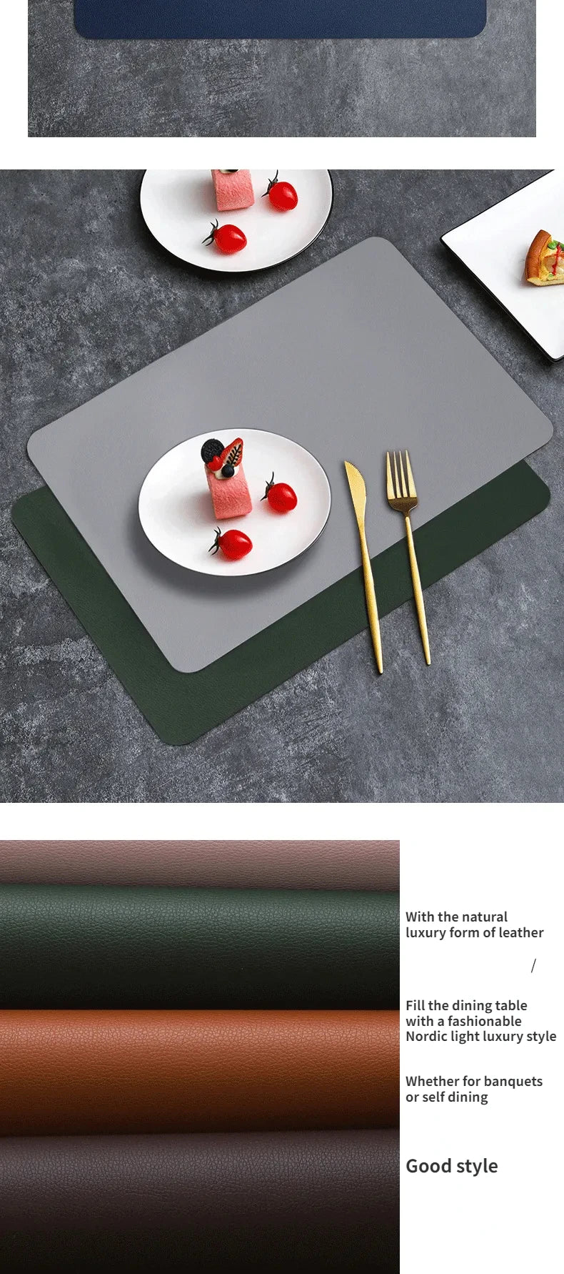 Tapete de mesa de comedor de cuero de doble cara de PVC, decoración de escritorio, tapete para platos de comedor para el hogar, tapete antideslizante para cuencos, tapete de aislamiento térmico