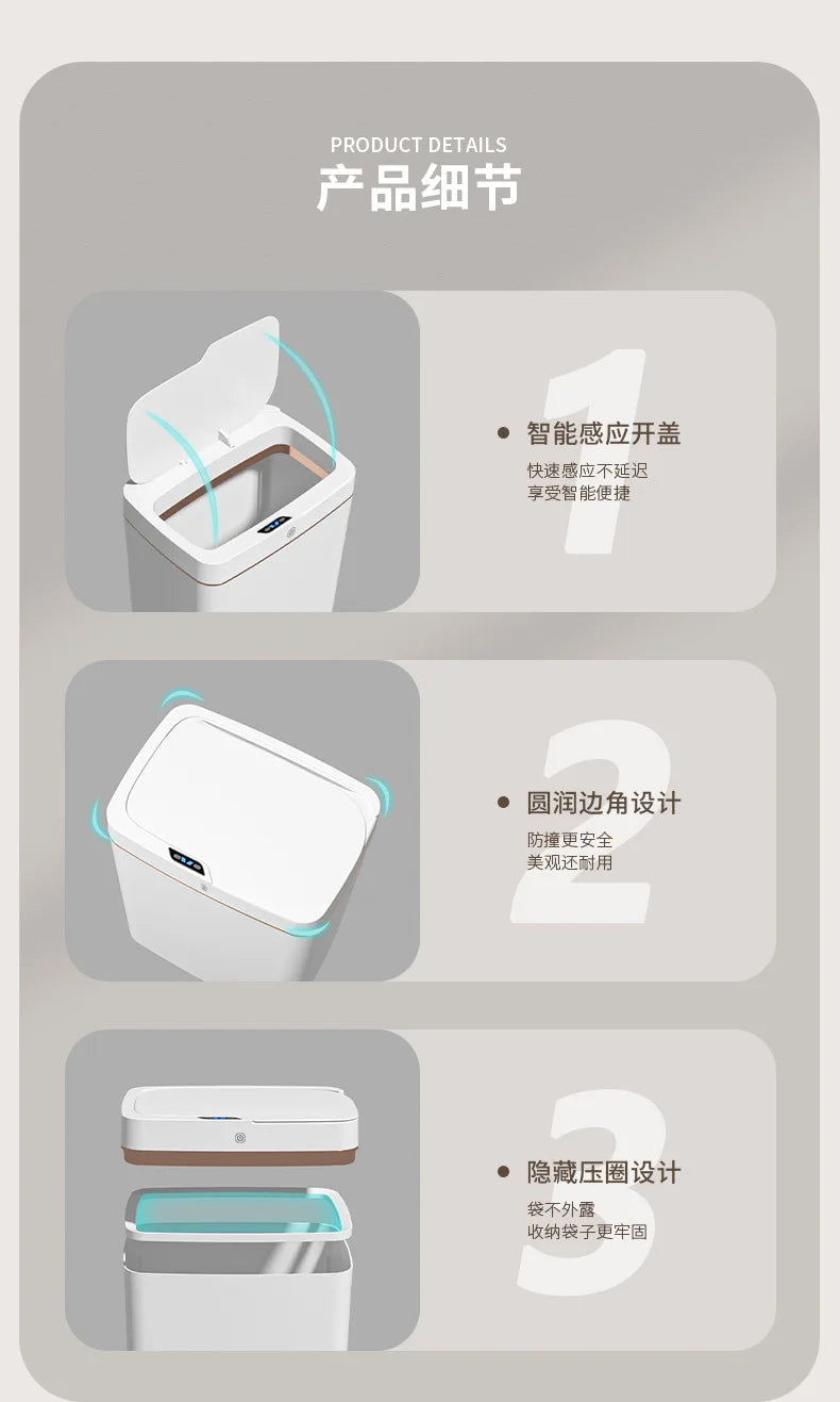 Cubo de basura inteligente de 15L, contenedor automático con Sensor sin contacto, impermeable, inodoro, para baño, cocina, dormitorio, cesta de basura moderna