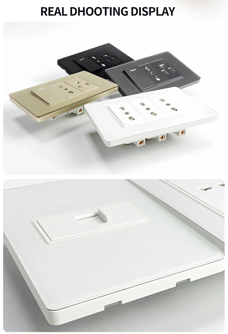 T&I US Standard 118 Toma de pared con interruptor, panel de vidrio templado, puertos de carga USB y tipo C