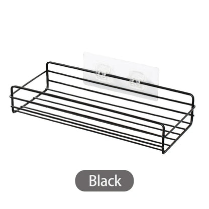 Estante de almacenamiento para baño, organizador de cocina, estantes negros, marco de esquina, perforador de ducha de hierro, estante de Caddy montado gratis