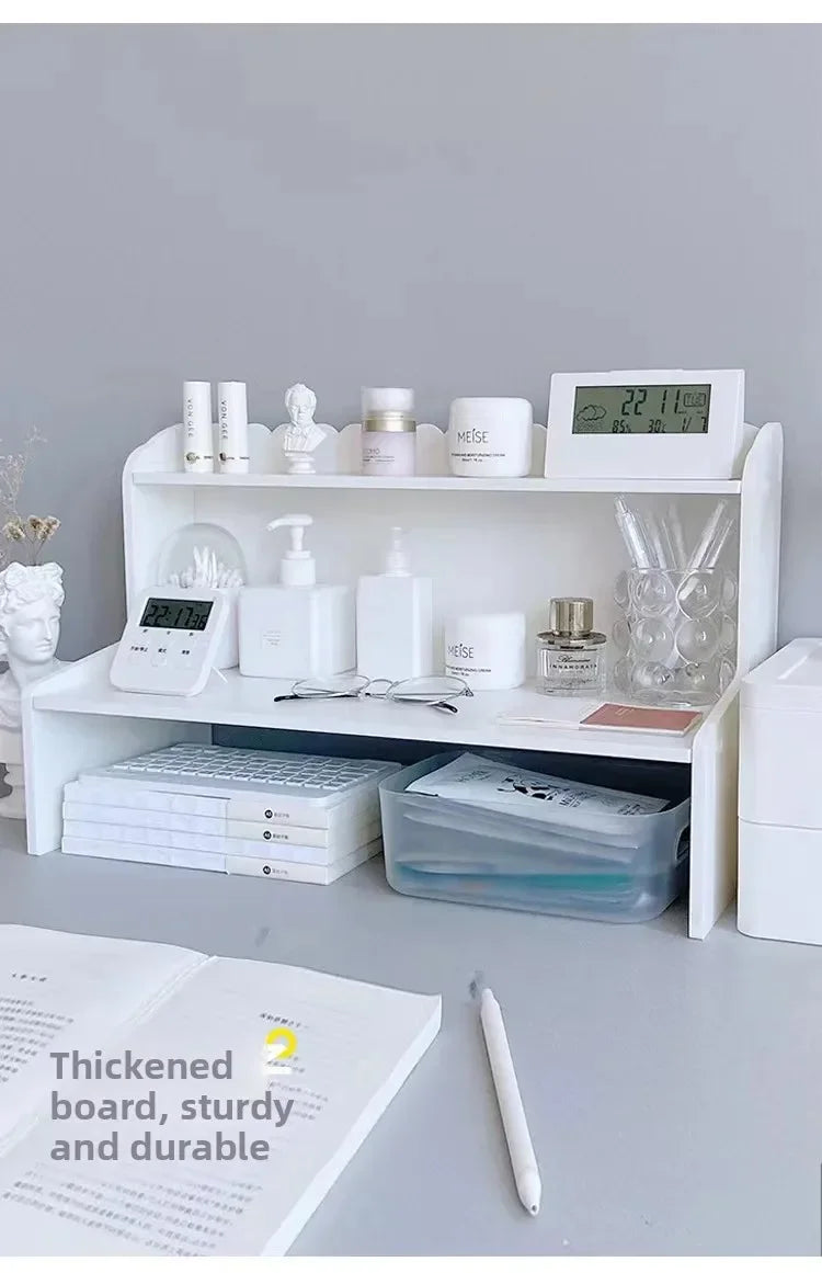 Estante de almacenamiento de escritorio de doble capa, papelería de oficina, organizador de cosméticos, estante, accesorios de decoración del hogar