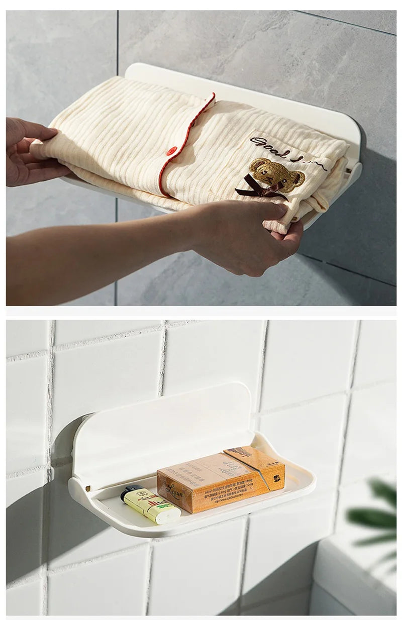 Estante de pared plegable sin perforaciones, estante flotante de plástico montado en la pared, para el hogar, baño, toalla, estante de almacenamiento de ropa